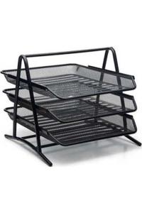 İNOX FİLE 3 LU EVRAK RAFİ SİYAH METAL PERFORELİ