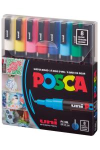 UNİ POSCA 0,9 1,3 SU BAZLI POSTER MARKÖRÜ ANA RENKLER 8 li
