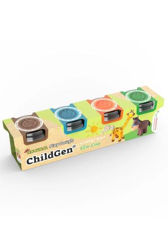 CHİLDGEN OYUN HAMURU ECOCUP - 125gr.4 lü SET (Kahverengi-Mavi-Turuncu-Yeşil)