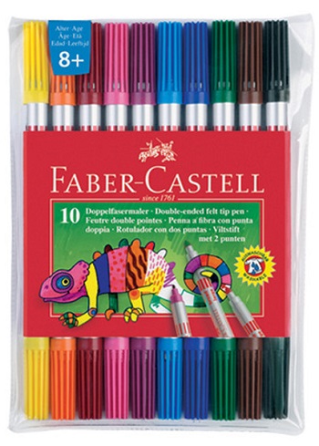 FABER CASTELL ÇİFT UÇLU KEÇELİ KALEM 10 lu Plastik Kutu