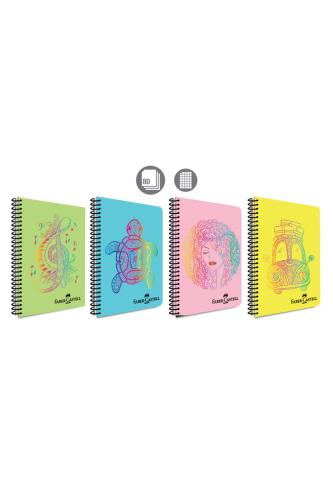 FABER CASTELL PP KAPAK FACES SPRALLİ DEFTER 80 yp Kareli