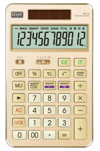 KRAF HESAP MAKİNESİ MASAÜSTÜ 12 HANE HM-170 GD ALTIN