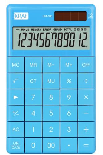KRAF HESAP MAKİNESİ MASAÜSTÜ 12 HANE HM-180 BL MAVİ