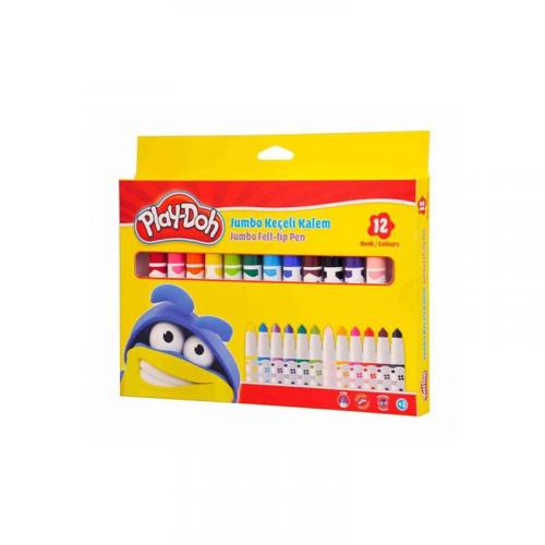 PLAY-DOH JUMBO KEÇELİ KALEM KARTON 12 Renk 8 mm